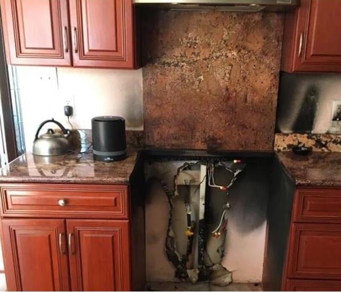 fire damaged kitchen. 